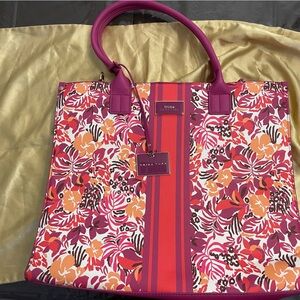 Large Trina Turk Vibrant Floral Bag in Pink and Orange w Cross Body Strap NWOT